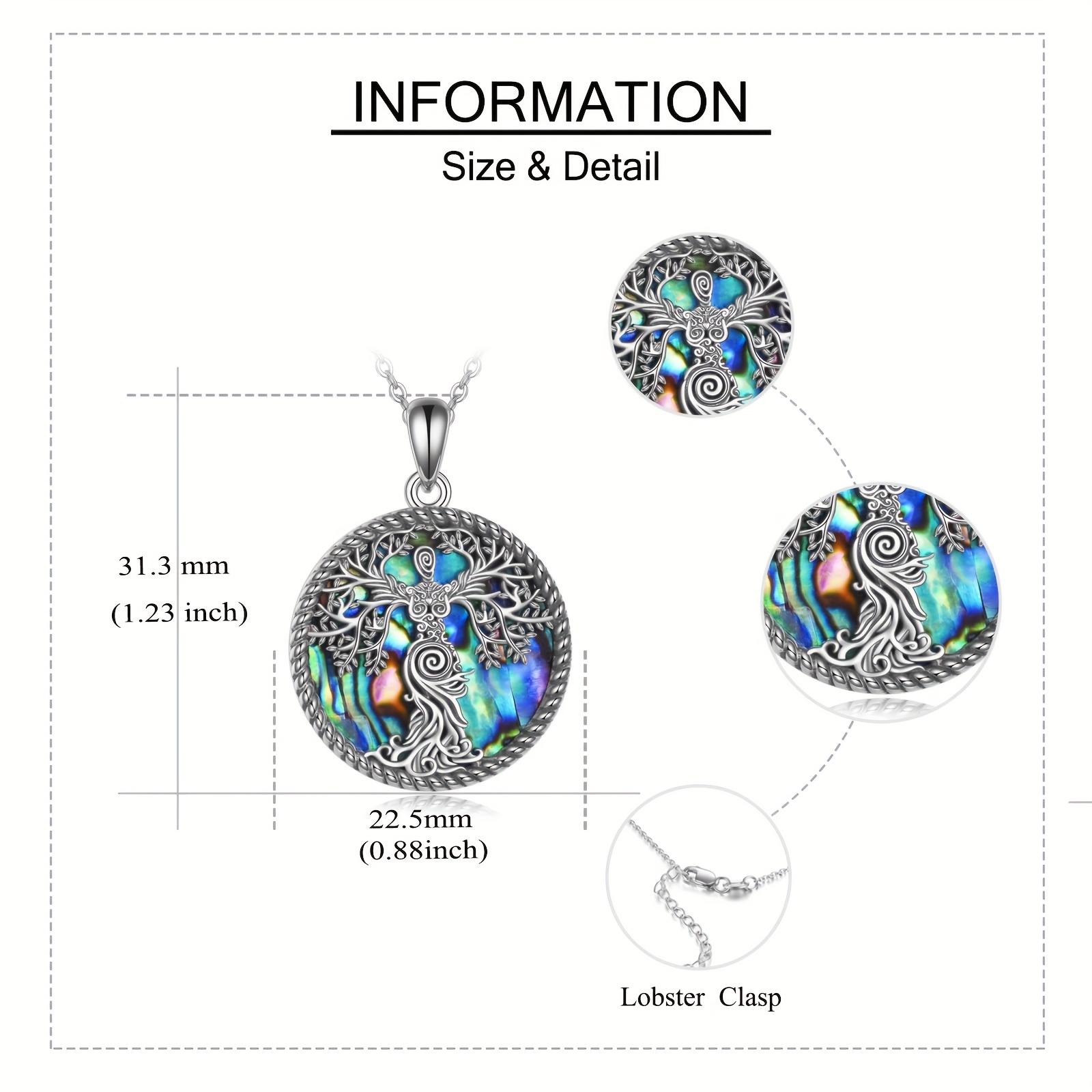 Women's Tree of Life Pendant Necklace in S925 Sterling Silver with Abalone Shell